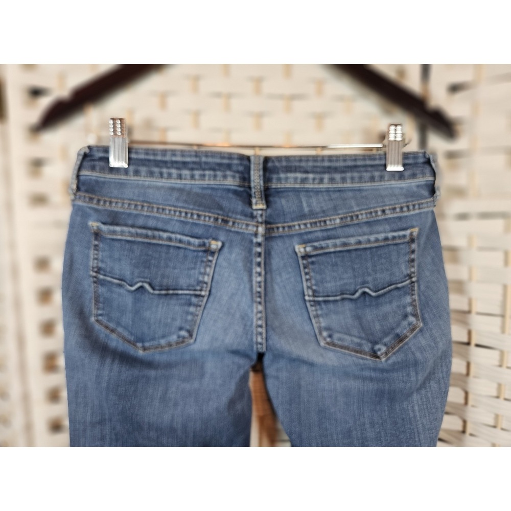 Arizona Bootcut Womens Sz 7 Long Blue Denim Cotton Stretch Raw Hem Western - Picture 6 of 12